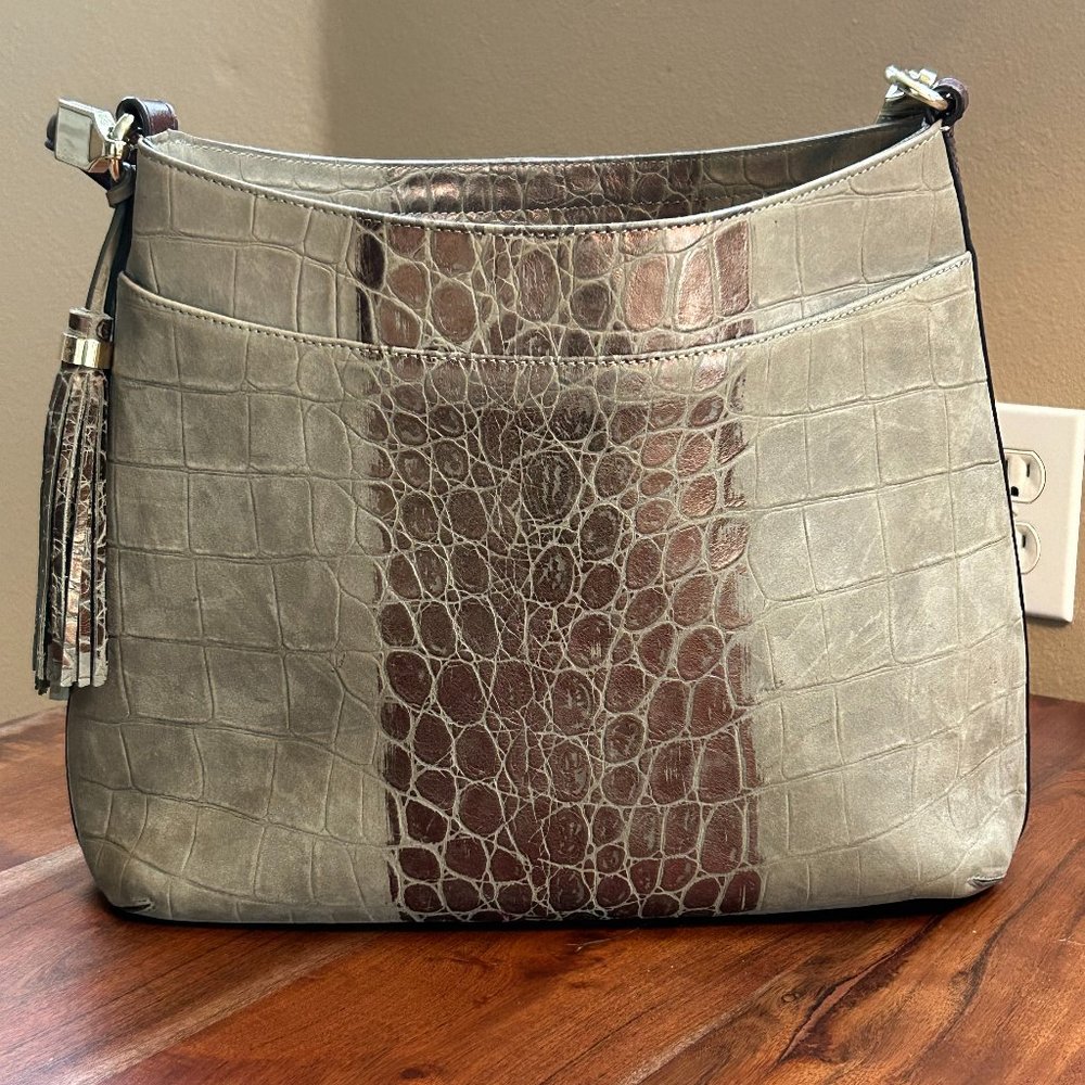 Brahmin Olive Green  Suede and Brown Leather purse